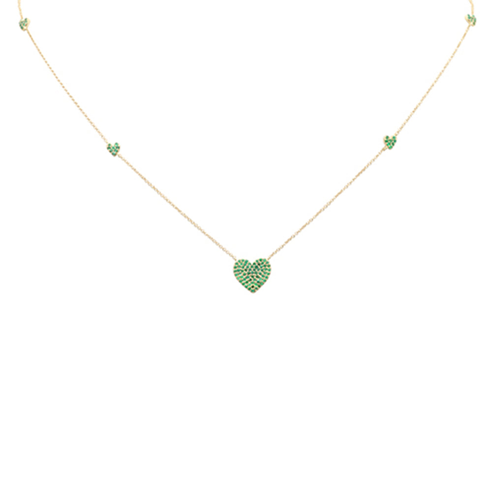 ''SPECIAL! .43ct G SI 14K Yellow Gold Diamond Emerald Gemstone Heart PENDANT Necklace 18'''' Long''