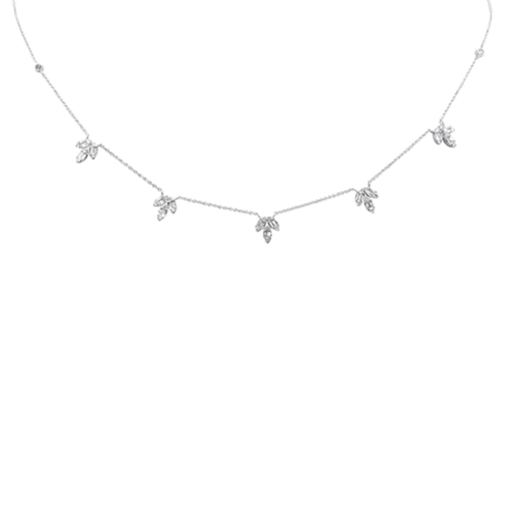 ''SPECIAL! .89ct G SI 14K White GOLD Diamond Round & Baguette Leaf Pendant Necklace 16'''' +2'''' EXT''