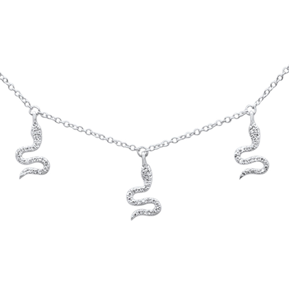 ''SPECIAL! .12ct G SI 14K White GOLD Diamond Snake Pendant Necklace 16'''' +2'''' EXT''