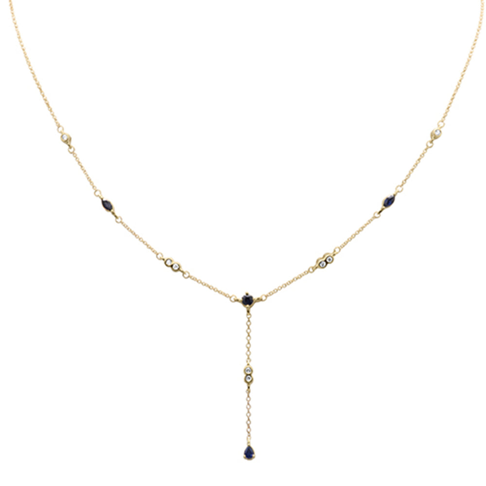 ''SPECIAL! .91ct G SI 14K Yellow Gold Diamond Blue Sapphire Gemstone Drop PENDANT Necklace 16'''' + 2''''