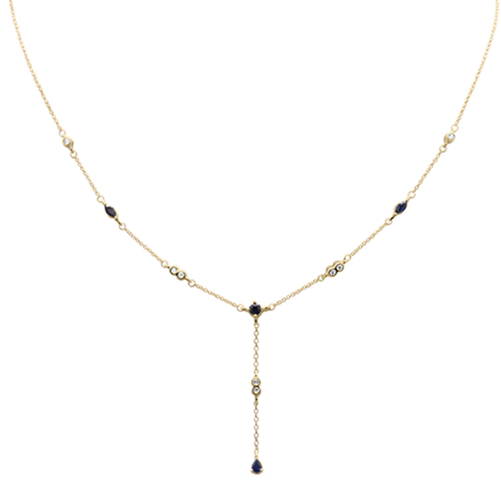 ''SPECIAL! .91ct G SI 14K Yellow Gold DIAMOND Blue Sapphire Gemstone Drop Pendant Necklace 16'''' + 2''''