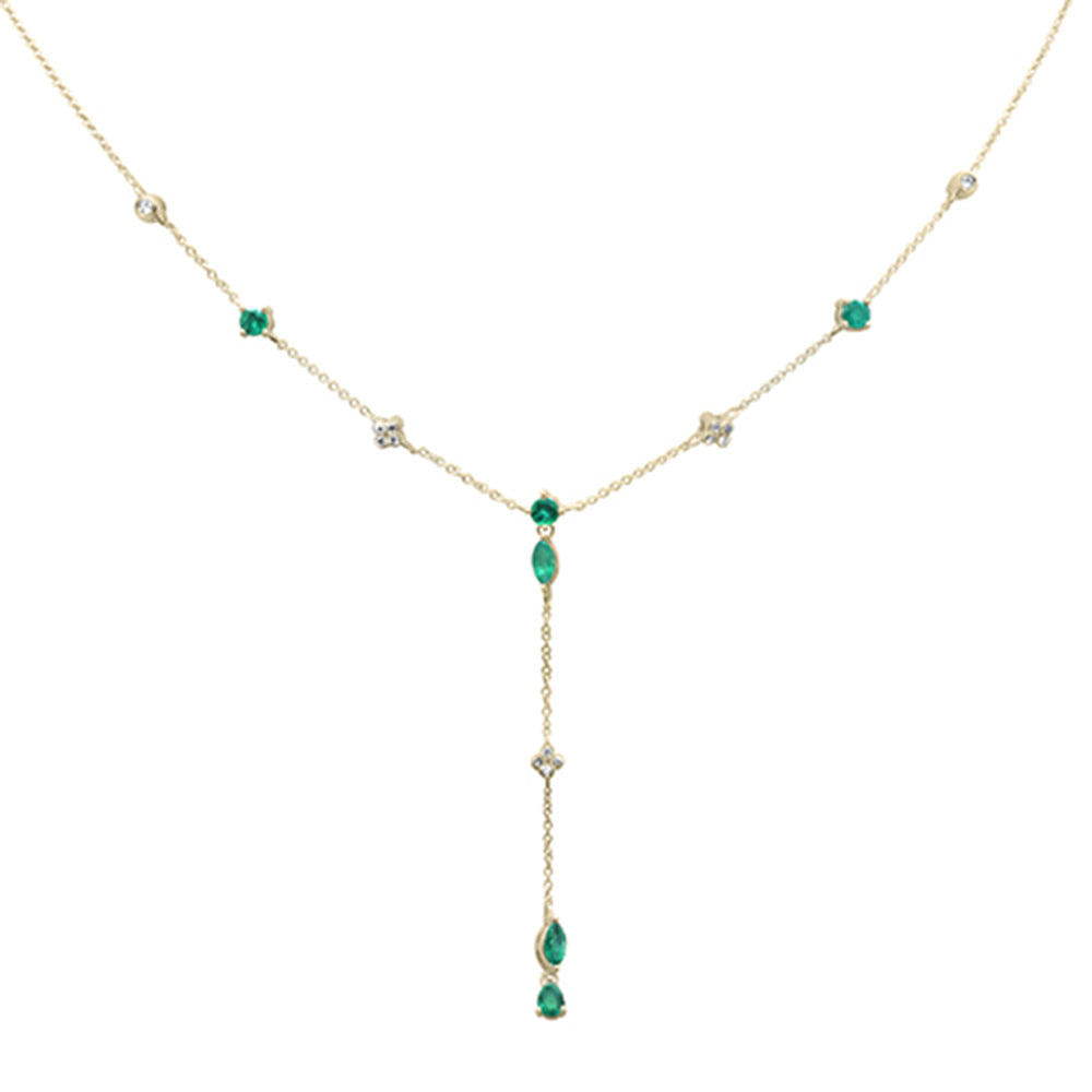 ''SPECIAL! .93ct G SI 14K Yellow Gold Diamond Emerald Gemstone Dangling PENDANT Necklace 16'''' + 2'''' E