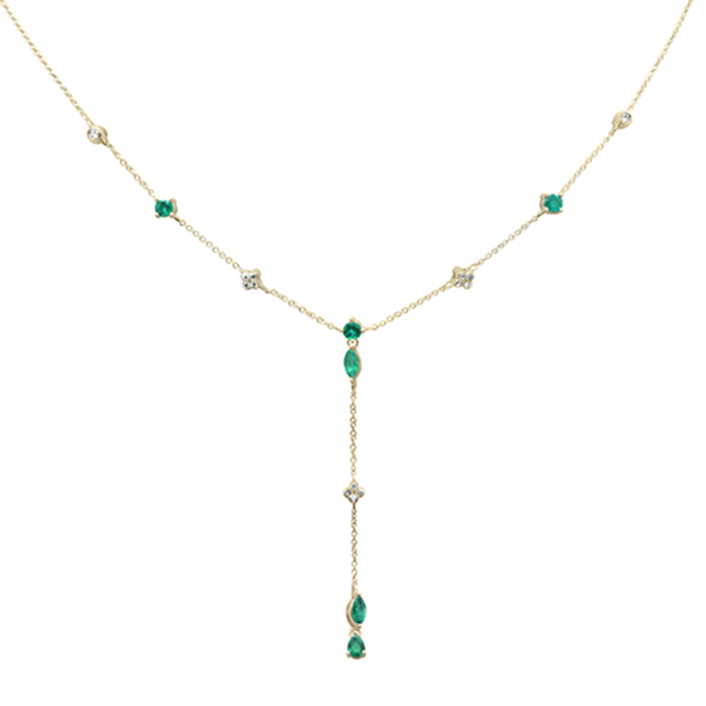 ''SPECIAL! .93ct G SI 14K Yellow Gold DIAMOND Emerald Gemstone Dangling Pendant Necklace 16'''' + 2'''' E