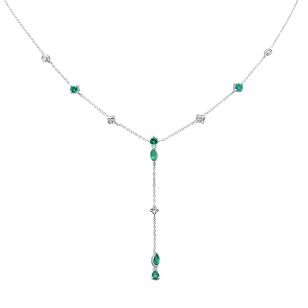 ''SPECIAL! .95ct G SI 14K White Gold Diamond & Emerald Gemstone Dangling Pendant NECKLACE 16'''' + 2'''' 