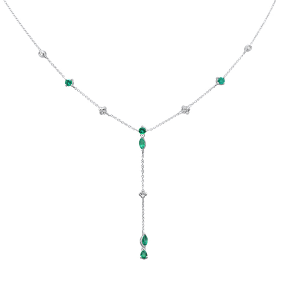 ''SPECIAL! .95ct G SI 14K White Gold DIAMOND & Emerald Gemstone Dangling Pendant Necklace 16'''' + 2'''' 