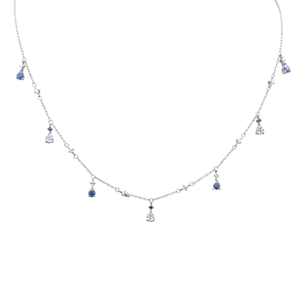 ''SPECIAL! 1.33ct G SI 14K White Gold DIAMOND Blue Sapphire Gemstone Dangling Pendant Necklace 16'''' +