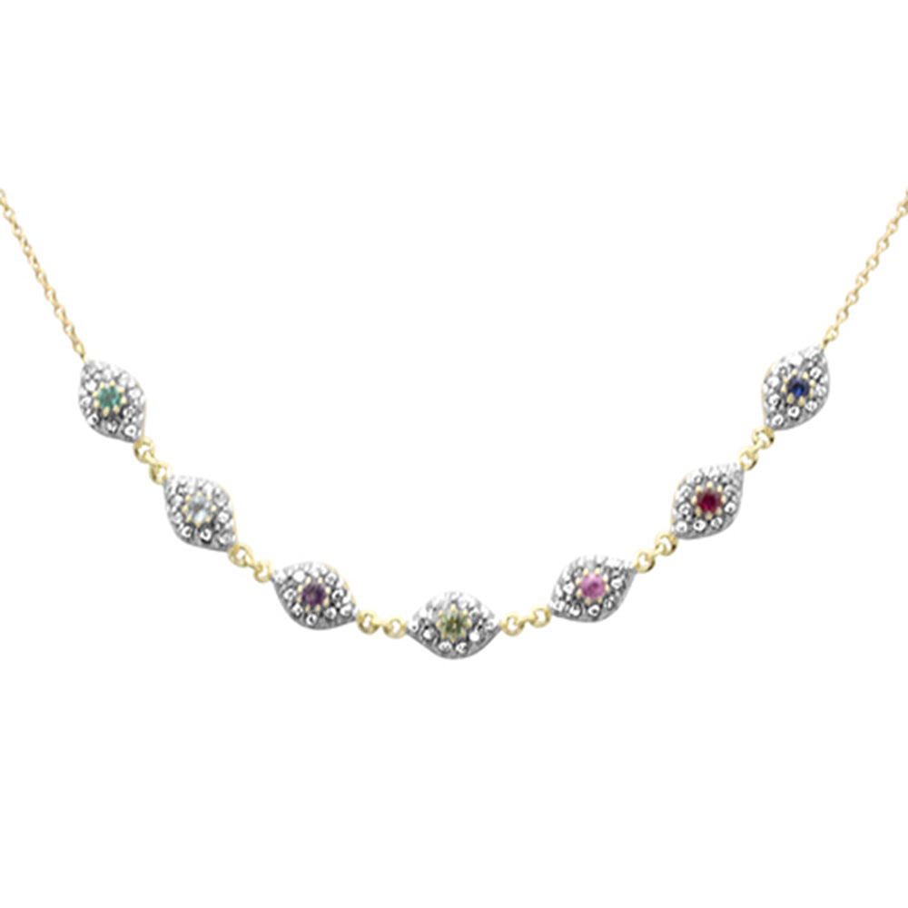 ''SPECIAL! .46ct G SI 14K Yellow Gold Diamond & Multi Color Gemstones Pendant NECKLACE 16 + 2'''' Long''