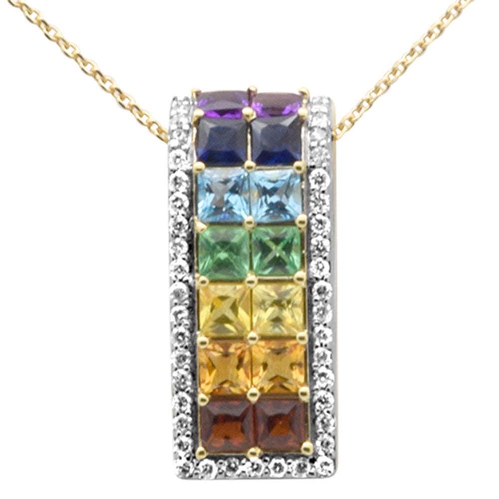 ''SPECIAL! 2.87ct G SI 14K Yellow GOLD Diamond & Multi Color Gemstones Pendant Necklace 16 + 2'''' Long