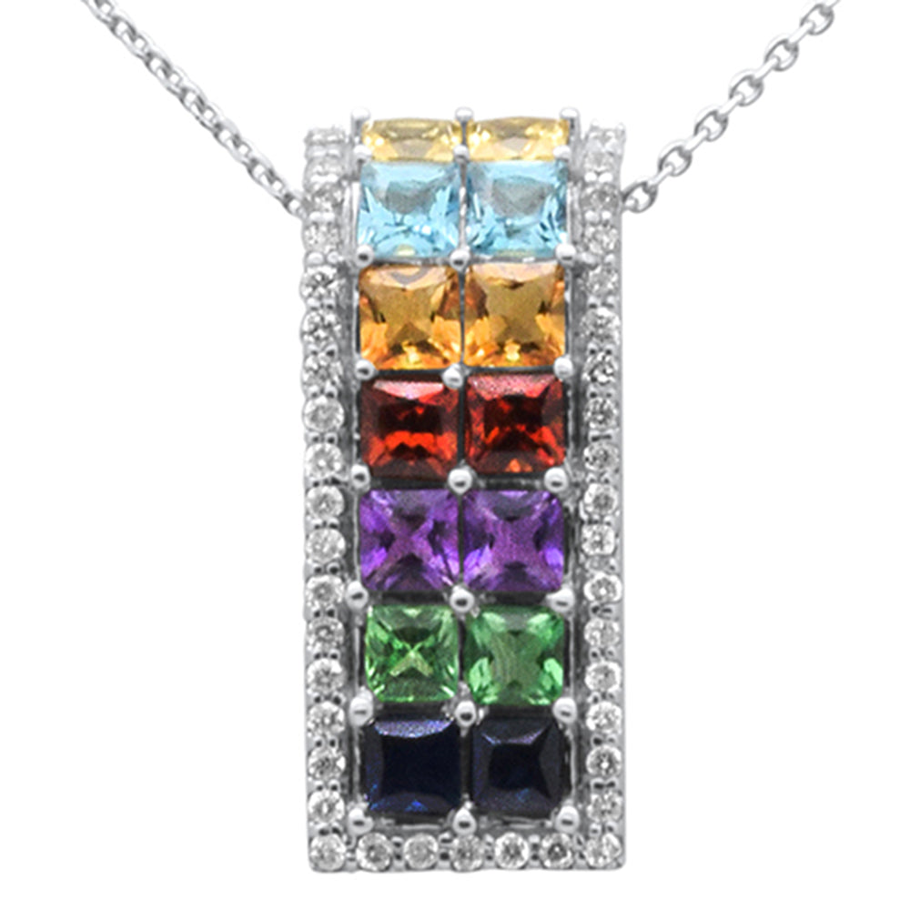 ''SPECIAL! 2.88ct G SI 14K White Gold DIAMOND Multi Color Gemstone Pendant Necklace 16'''' + 2'''' Ext.''