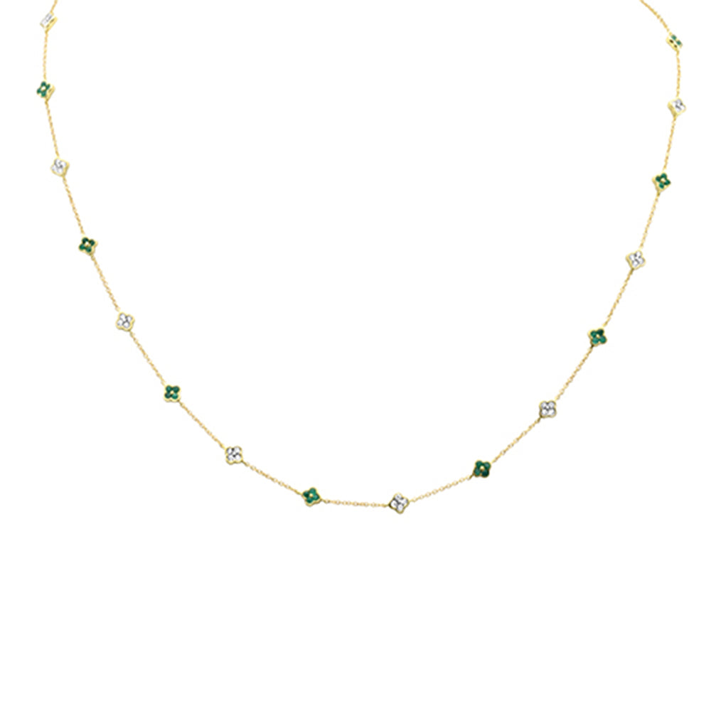 ''SPECIAL! .80ct G SI 14K Yellow GOLD Diamond & Emerald Clover Gemstones Pendant Necklace 16 + 2'''' Lo