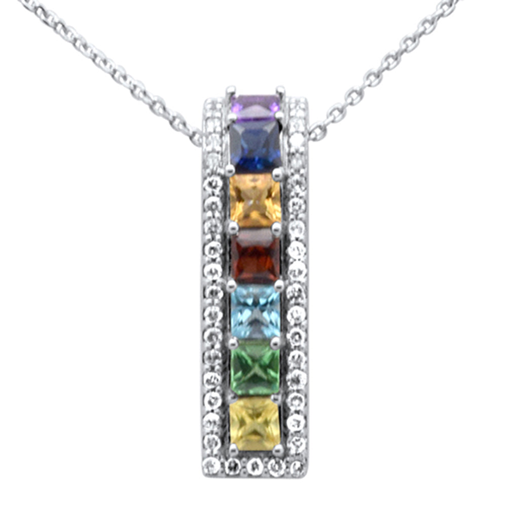 ''SPECIAL! 1.61ct G SI 14K White Gold Diamond & Multi Color Gemstones PENDANT Neklace 16 + 2'''' Long''