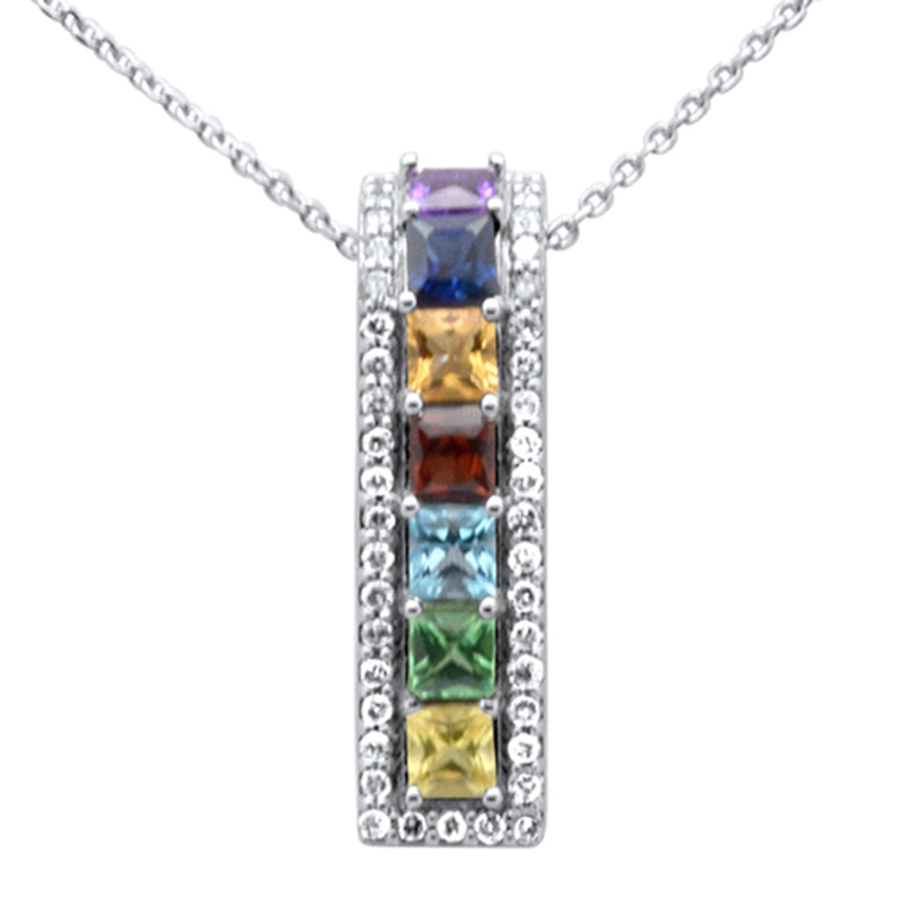 ''SPECIAL! 1.61ct G SI 14K White GOLD Diamond & Multi Color Gemstones Pendant Neklace 16 + 2'''' Long''