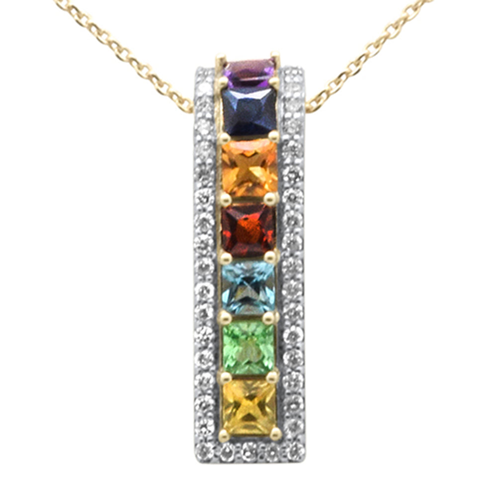 ''SPECIAL! 1.56ct G SI 14K Yellow Gold DIAMOND Multi Color Gemstone Pendant Necklace 16'''' + 2'''' Ext.''