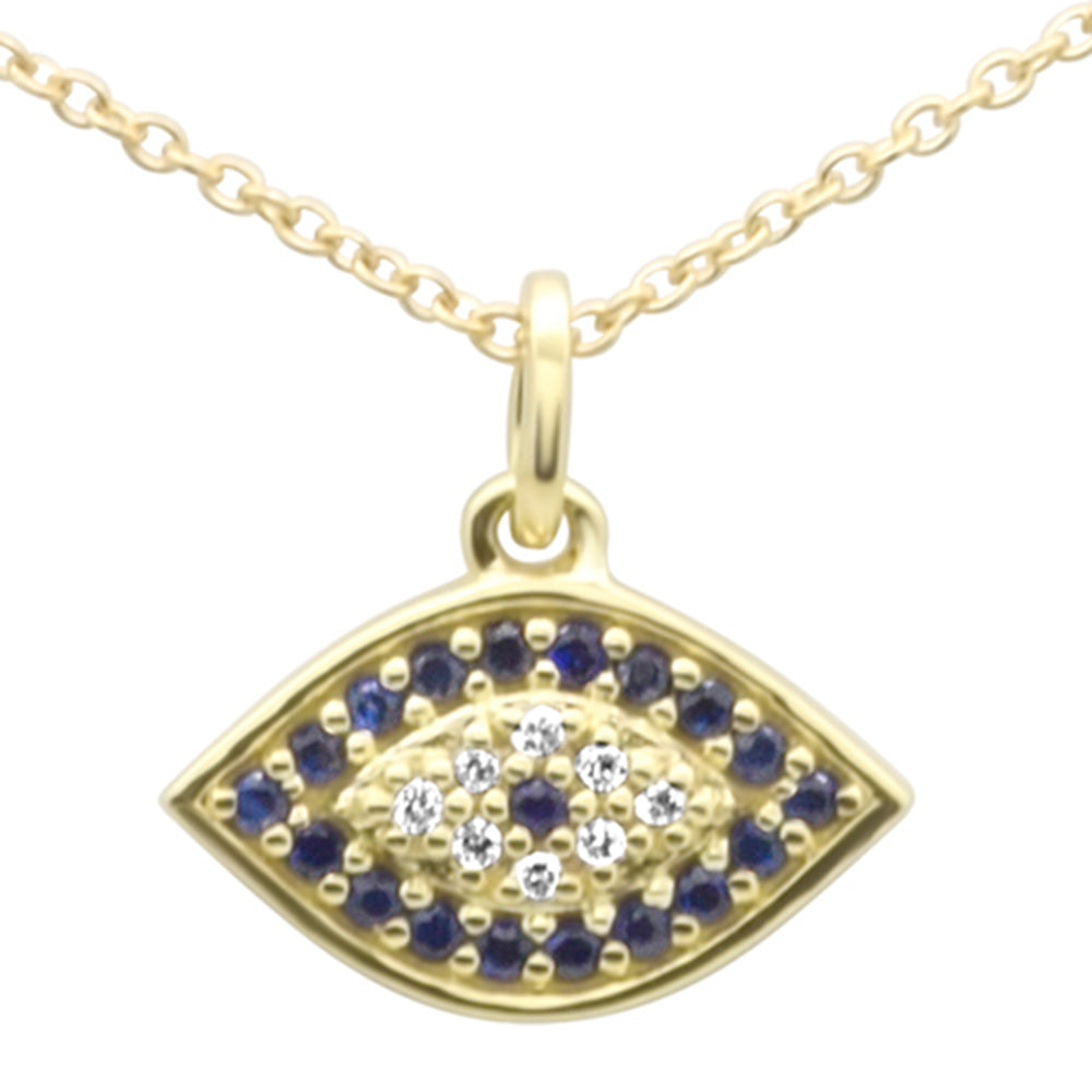 ''.20ct G SI 14K Yellow Gold Diamond Blue Sapphire Gemstones Pendant NECKLACE 18'''' Long''