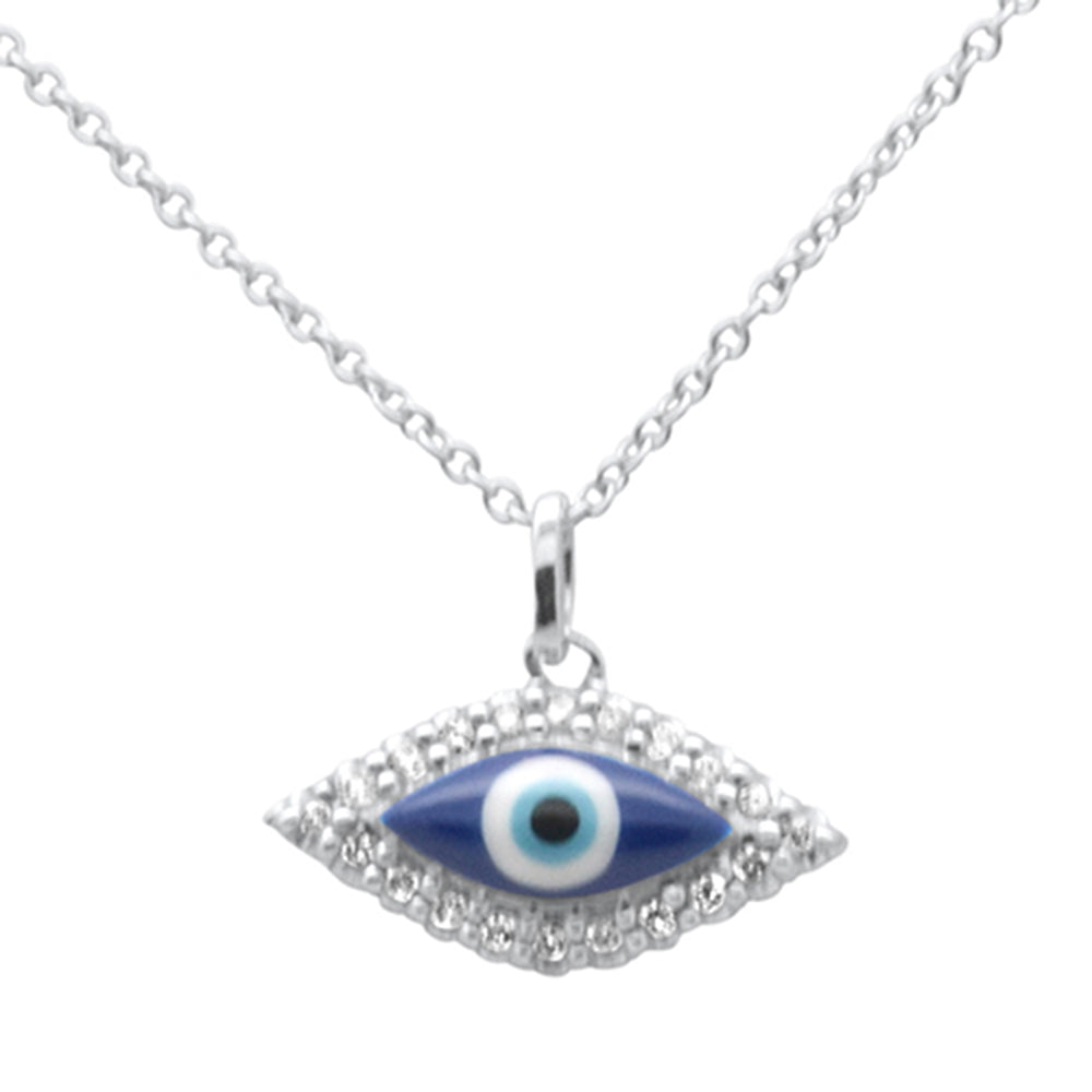 ''SPECIAL! .14ct G SI 14K White Gold Diamond Evil Eye PENDANT Necklace 16'''' + 2'''' EXT''