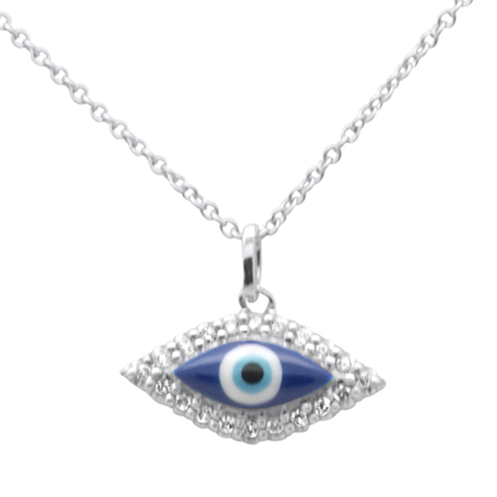''SPECIAL! .14ct G SI 14K White GOLD Diamond Evil Eye Pendant Necklace 16'''' + 2'''' EXT''