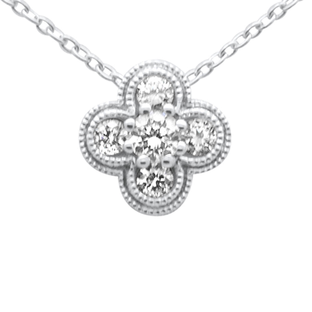 ''SPECIAL! .20ct G SI 14K White Gold Diamond FLOWER Pendant Necklace 16 + 2'''' Long''