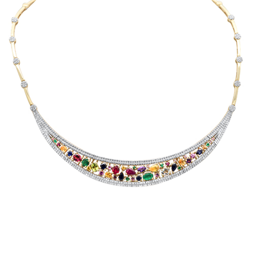 ''SPECIAL! 9.32ct G SI 14K Yellow Gold Diamond & Multi Color Gemstones Pendant Collar NECKLACE 15'''' L