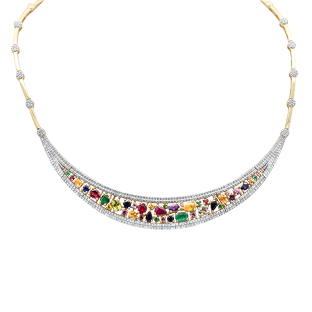 ''SPECIAL! 9.32ct G SI 14K Yellow Gold Diamond & Multi Color Gemstones PENDANT Collar Necklace 15'''' L