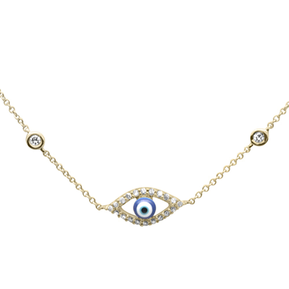 ''.14ct G SI 14K Yellow GOLD Diamond Evil Eye Pendant Necklace 16'''' + 2'''' EXT''