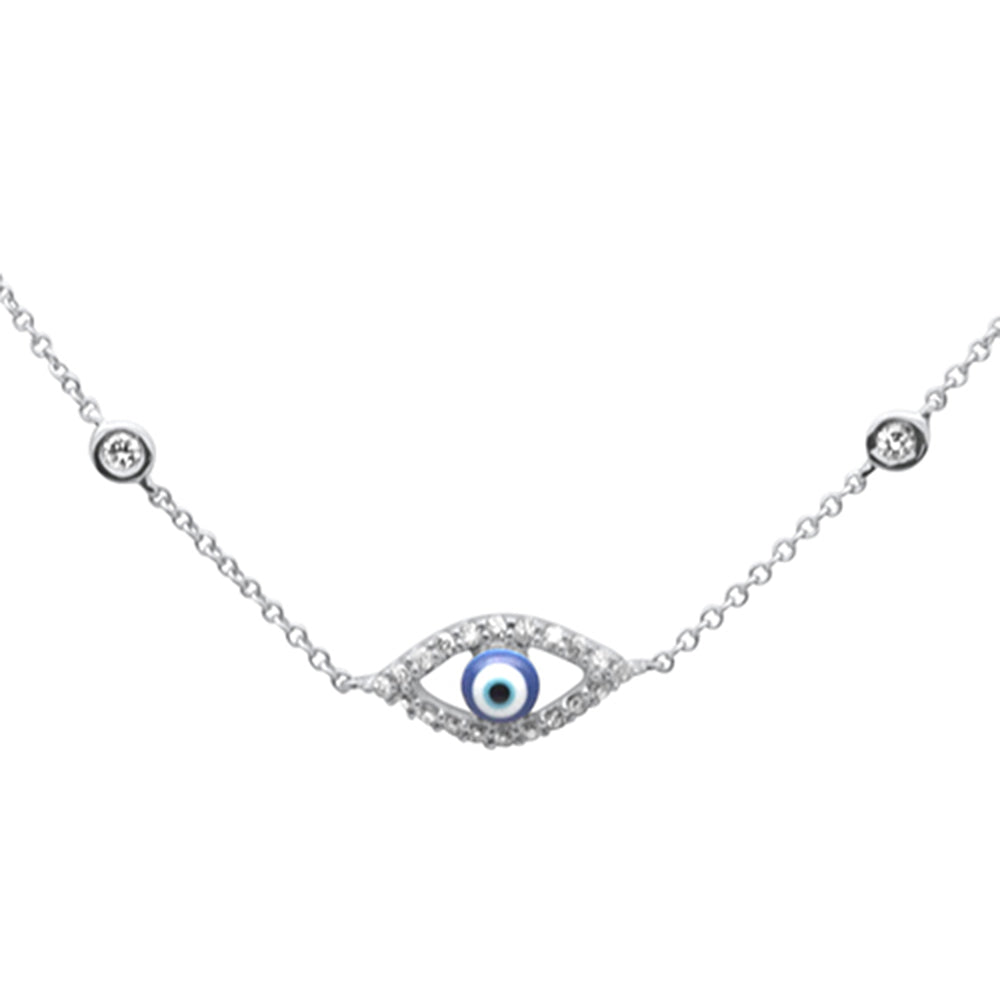 ''.13ct G SI 14K White Gold Diamond Evil Eye Pendant NECKLACE 16'''' + 2'''' EXT''