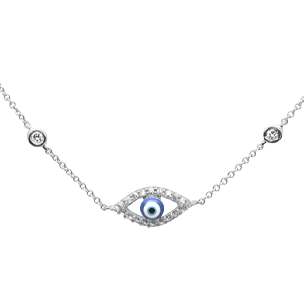 ''.13ct G SI 14K White Gold Diamond Evil Eye PENDANT Necklace 16'''' + 2'''' EXT''