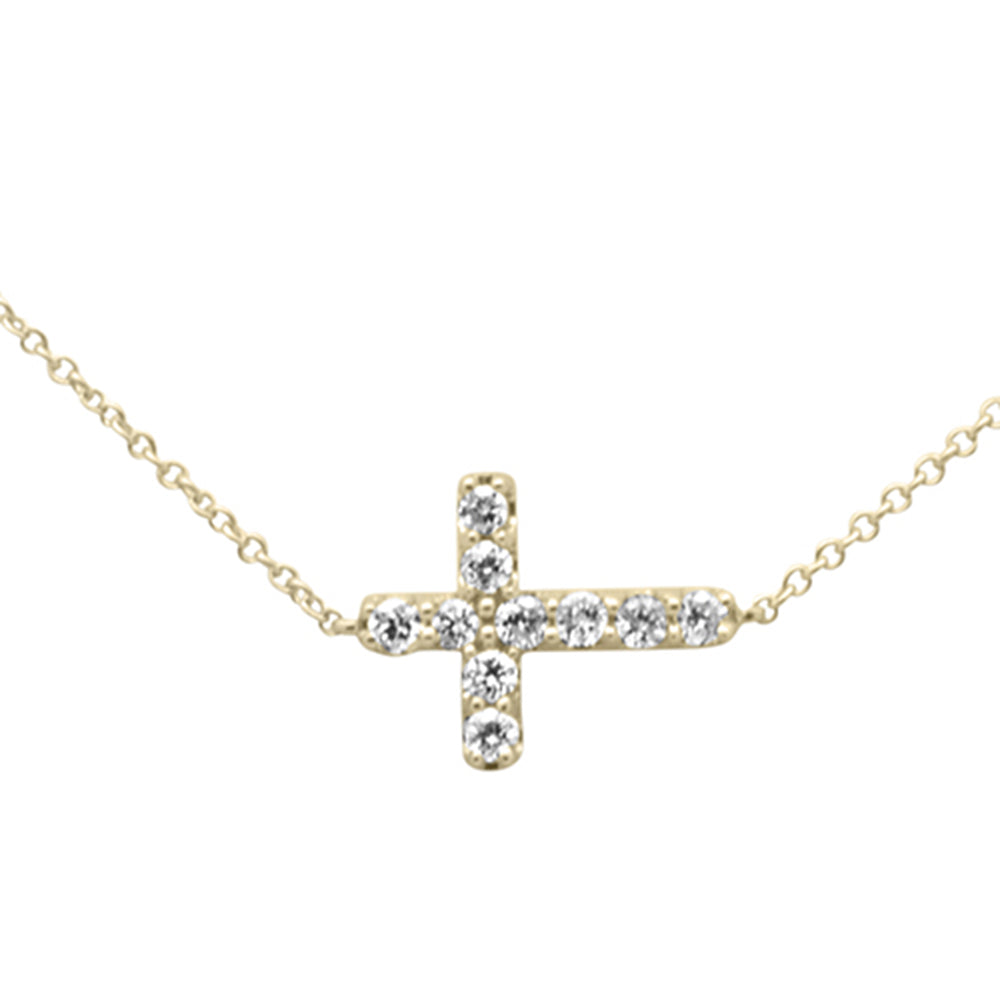 ''SPECIAL!  .24ct G SI 14K Yellow GOLD Diamond Sideways Cross Pendant Necklace 16'''' + 2'''' EXT''
