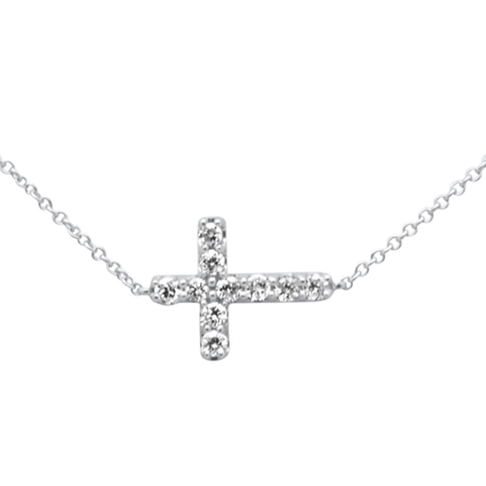 ''SPECIAL!  .25ct G SI 14K White GOLD Diamond Sideways Cross Pendant Necklace 16'''' + 2'''' EXT''