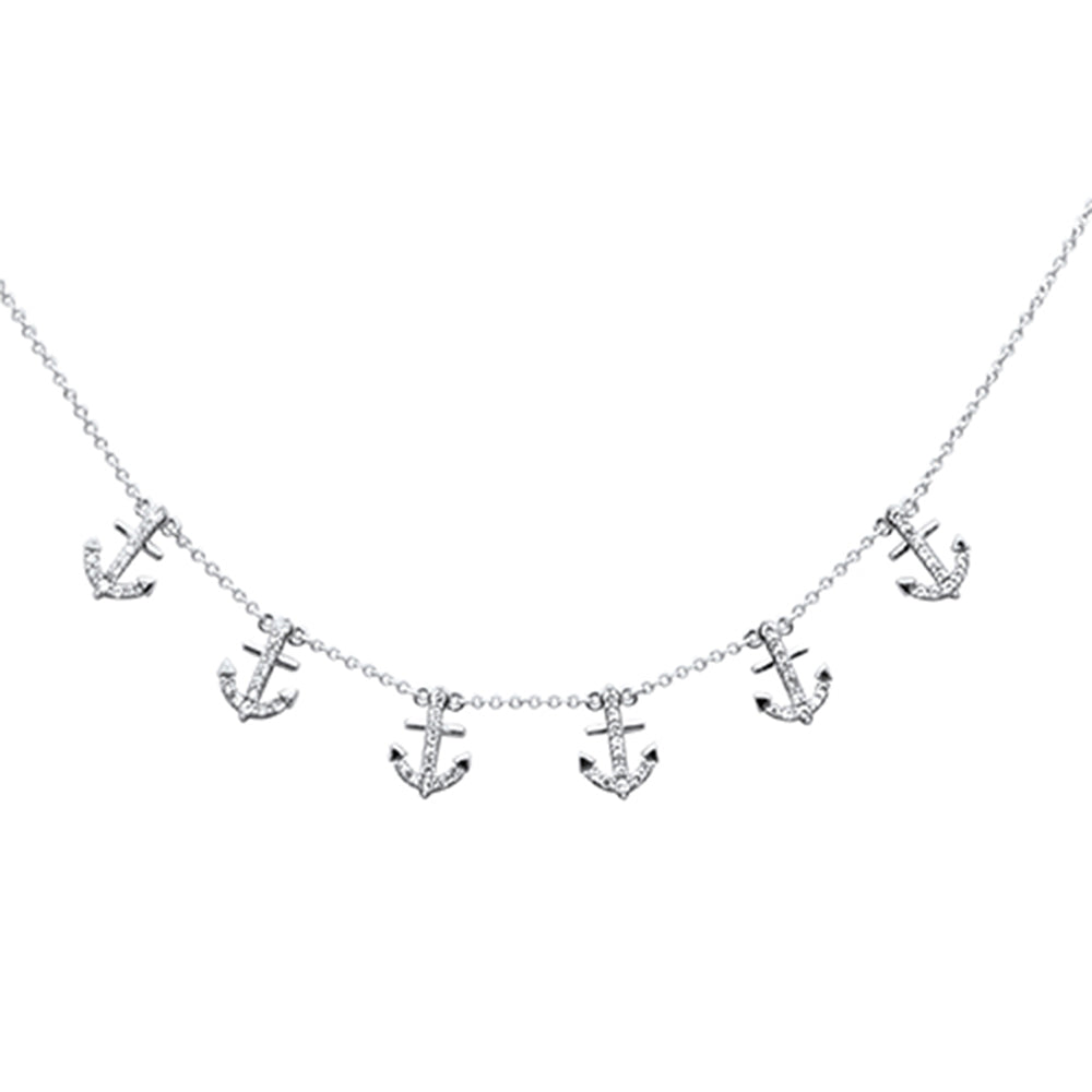 ''SPECIAL!  .29ct G SI 14K White Gold Diamond Dangling Anchor PENDANT Necklace 16'''' + 2'''' EXT''