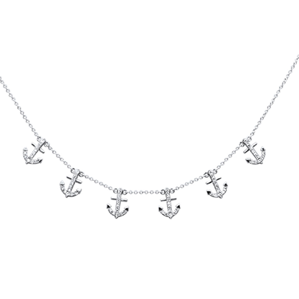 ''SPECIAL!  .29ct G SI 14K White Gold Diamond Dangling Anchor Pendant NECKLACE 16'''' + 2'''' EXT''