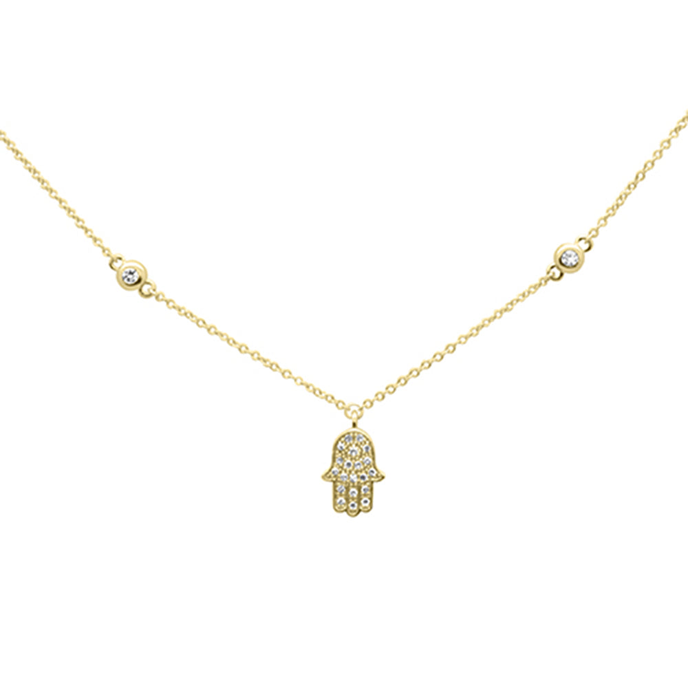 ''.12ct G SI 14K Yellow Gold DIAMOND Hamsa Pendant Necklace 16'''' + 2'''' EXT''