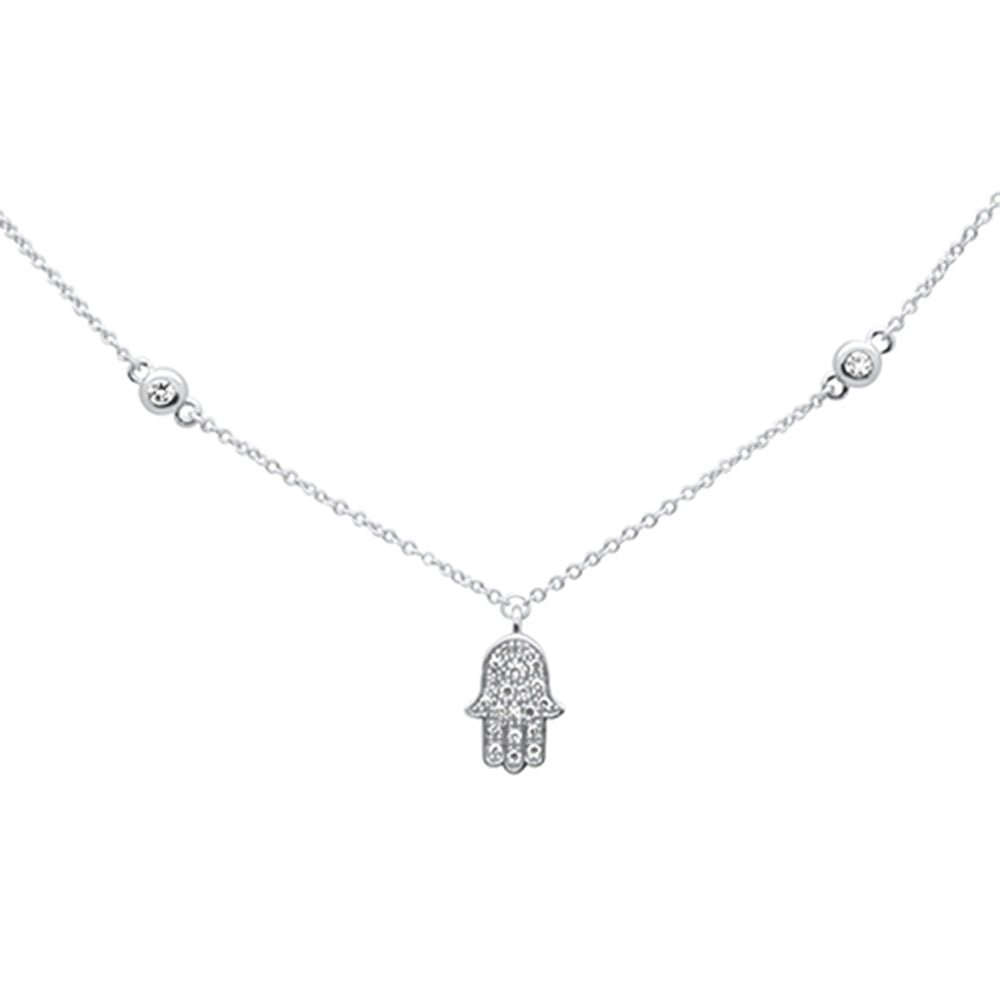 ''.11ct G SI 14K White Gold Diamond Hamsa Pendant NECKLACE 16'''' + 2'''' EXT''