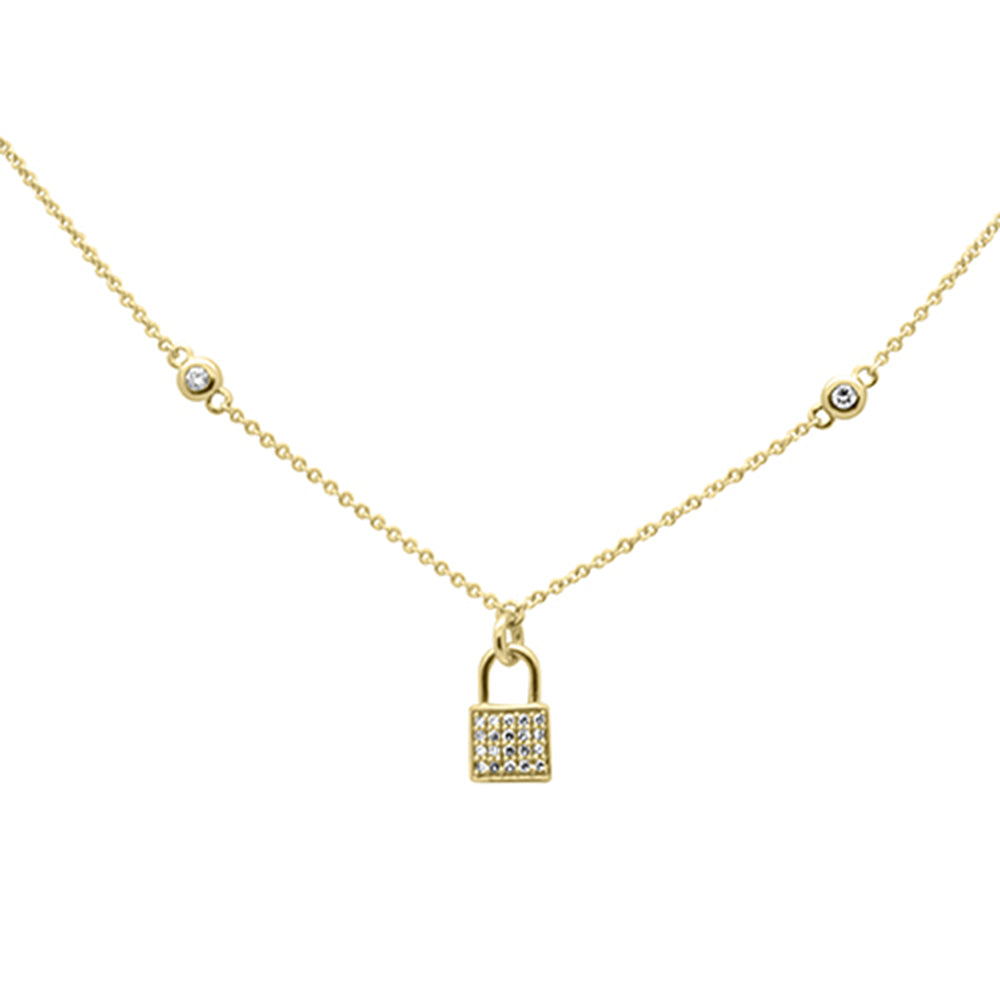 ''.11ct G SI 14K Yellow GOLD Diamond Lock Pendant Necklace 16'''' + 2'''' EXT''