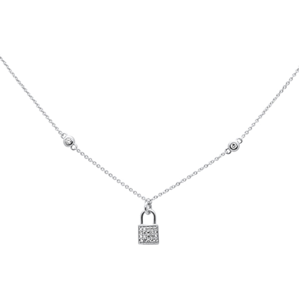 ''.12ct G SI 14K White Gold Diamond Lock Pendant NECKLACE 16'''' + 2'''' EXT''