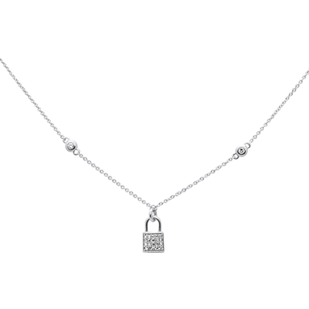 ''.12ct G SI 14K White Gold Diamond Lock PENDANT Necklace 16'''' + 2'''' EXT''