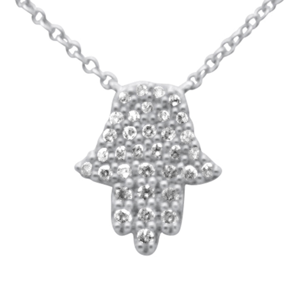 ''SPECIAL! .18ct G SI 14K White Gold Diamond Hamsa Pendant NECKLACE 14'''' + 2'''' Ext.''