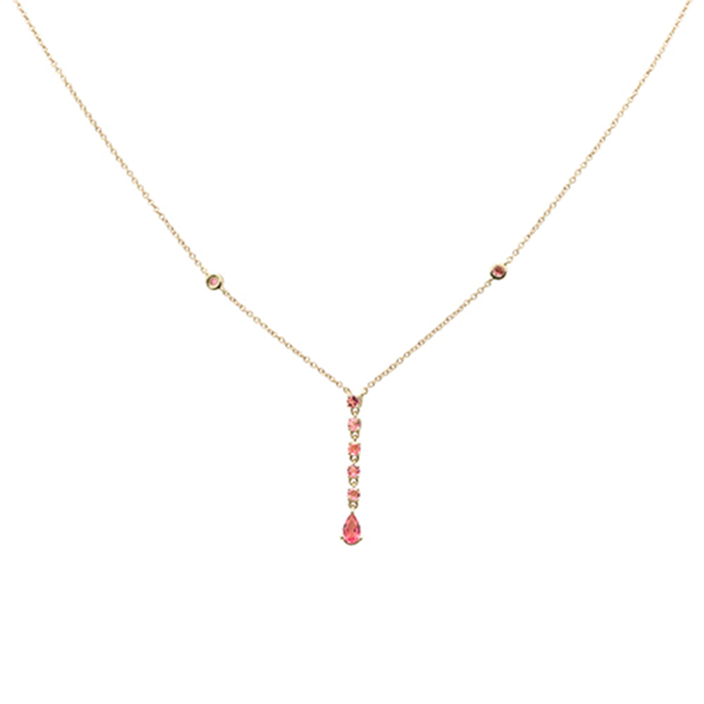 ''.37ct G SI 14K Yellow Gold Pink Sapphire Gemstone Dangling Pendant NECKLACE 16'''' + 2'''' Ext.''