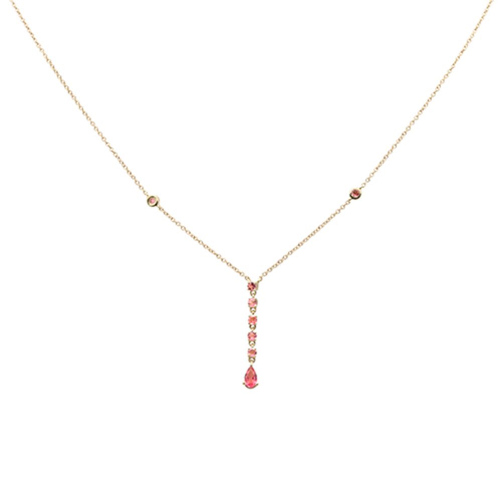 ''.37ct G SI 14K Yellow Gold Pink Sapphire Gemstone Dangling PENDANT Necklace 16'''' + 2'''' Ext.''