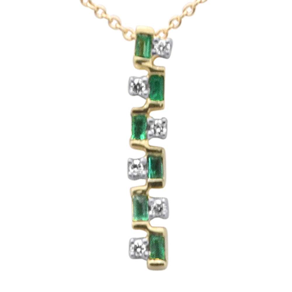 ''.20ct G SI 14K Yellow GOLD Diamond Emerald Gemstone Pendant Necklace 18'''' Long''