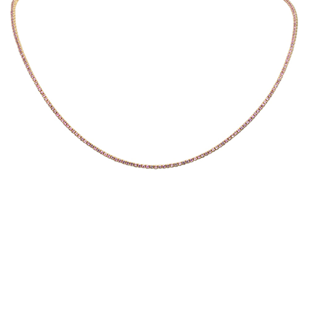 ''SPECIAL! 3.96ct G SI 14K Yellow GOLD Pink Sapphire Gemstone Tennis Necklace 14'''' + 2'''' Ext.''