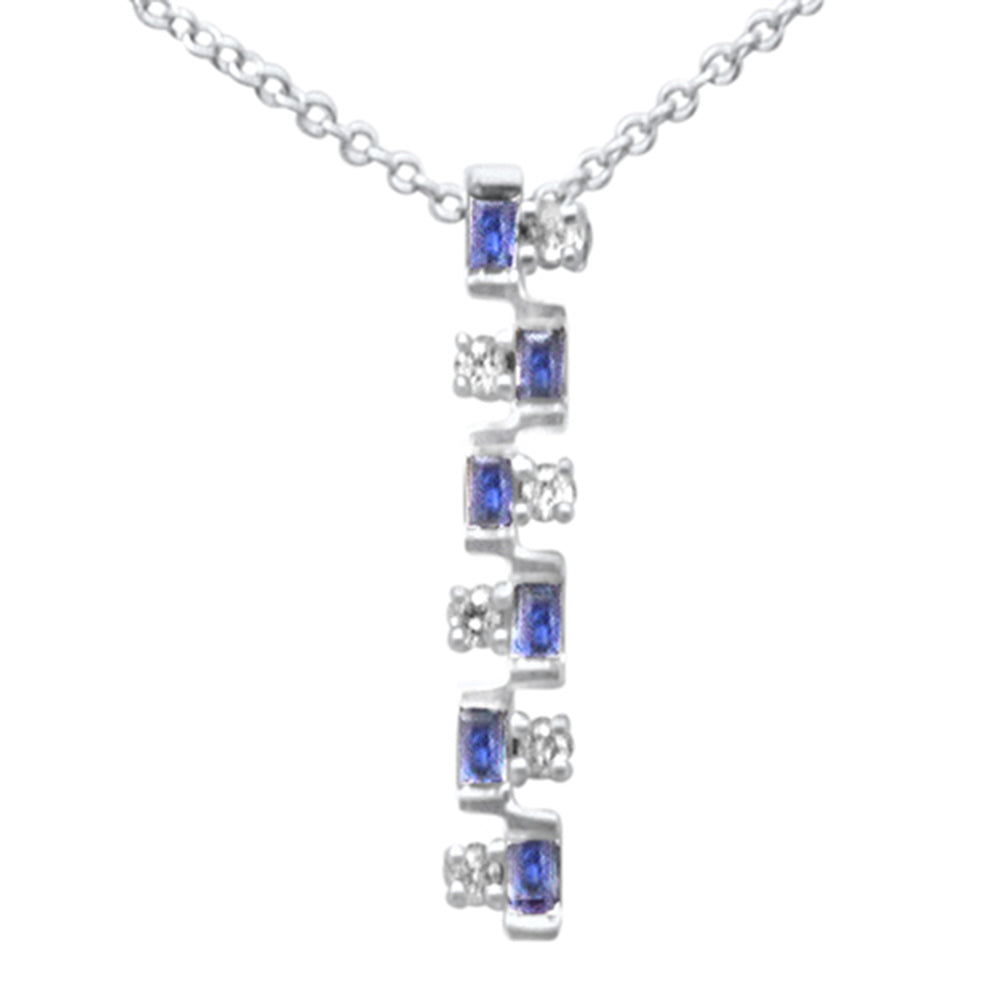 ''.24ct G SI 14K White GOLD Diamond Blue Sapphire Gemstone Pendant Necklace 18'''' Long''