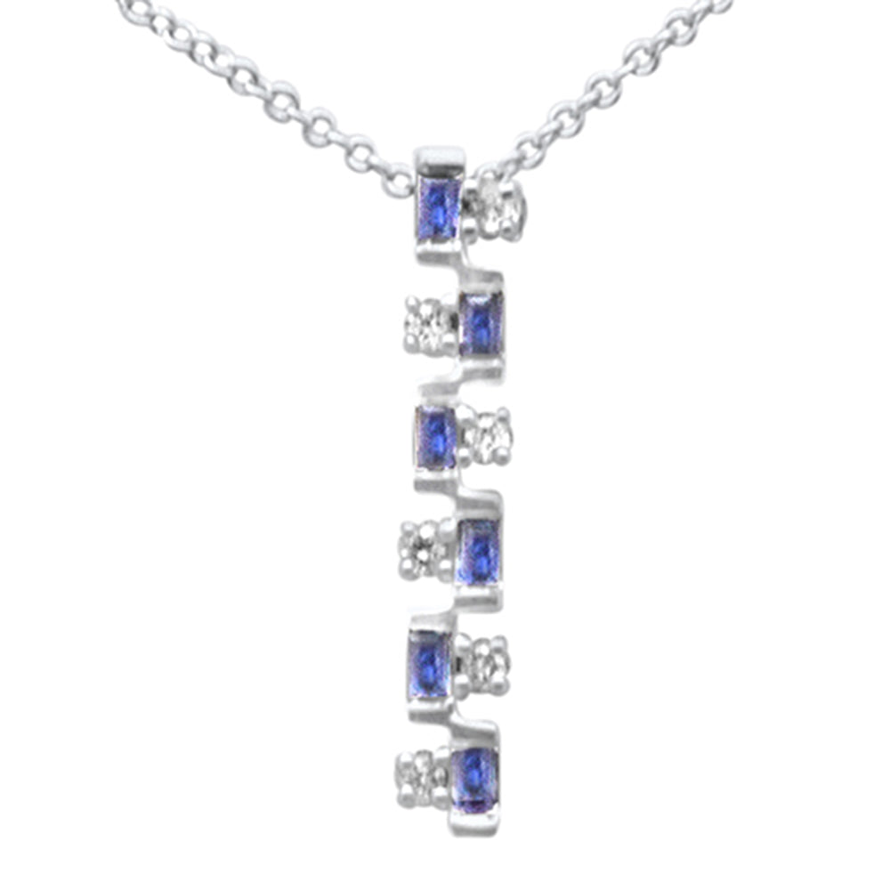 ''.24ct G SI 14K White Gold DIAMOND Blue Sapphire Gemstone Pendant Necklace 18'''' Long''