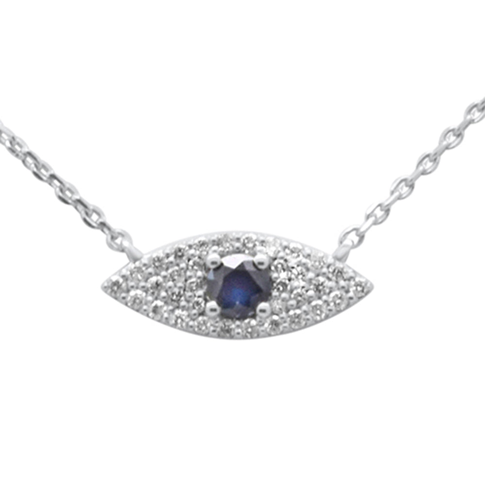 ''SPECIAL! .43ct G SI 14K White GOLD Diamond & Blue Sapphire Gemstone Evil Eye Pendant Necklace 16'''' 