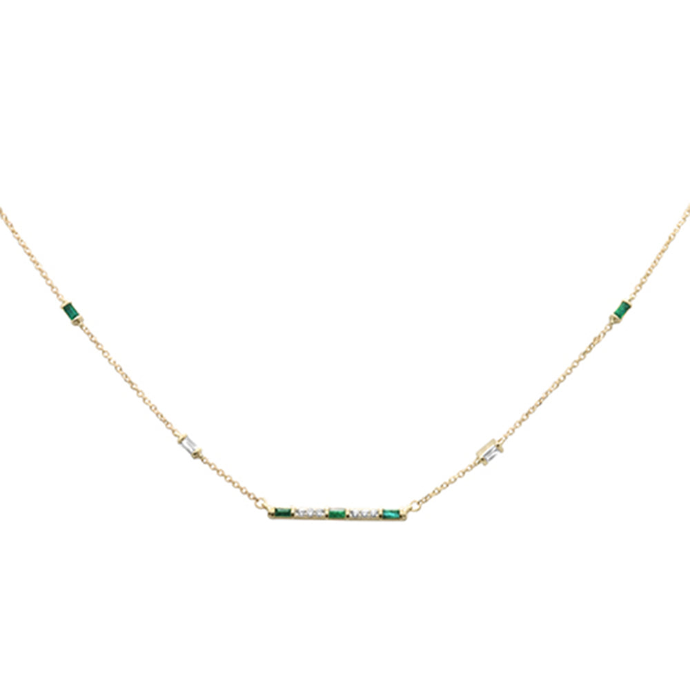 ''SPECIAL! .40ct G SI 14K Yellow Gold Diamond & Emerald Gemstone Bar PENDANT Necklace 18'''' Long''