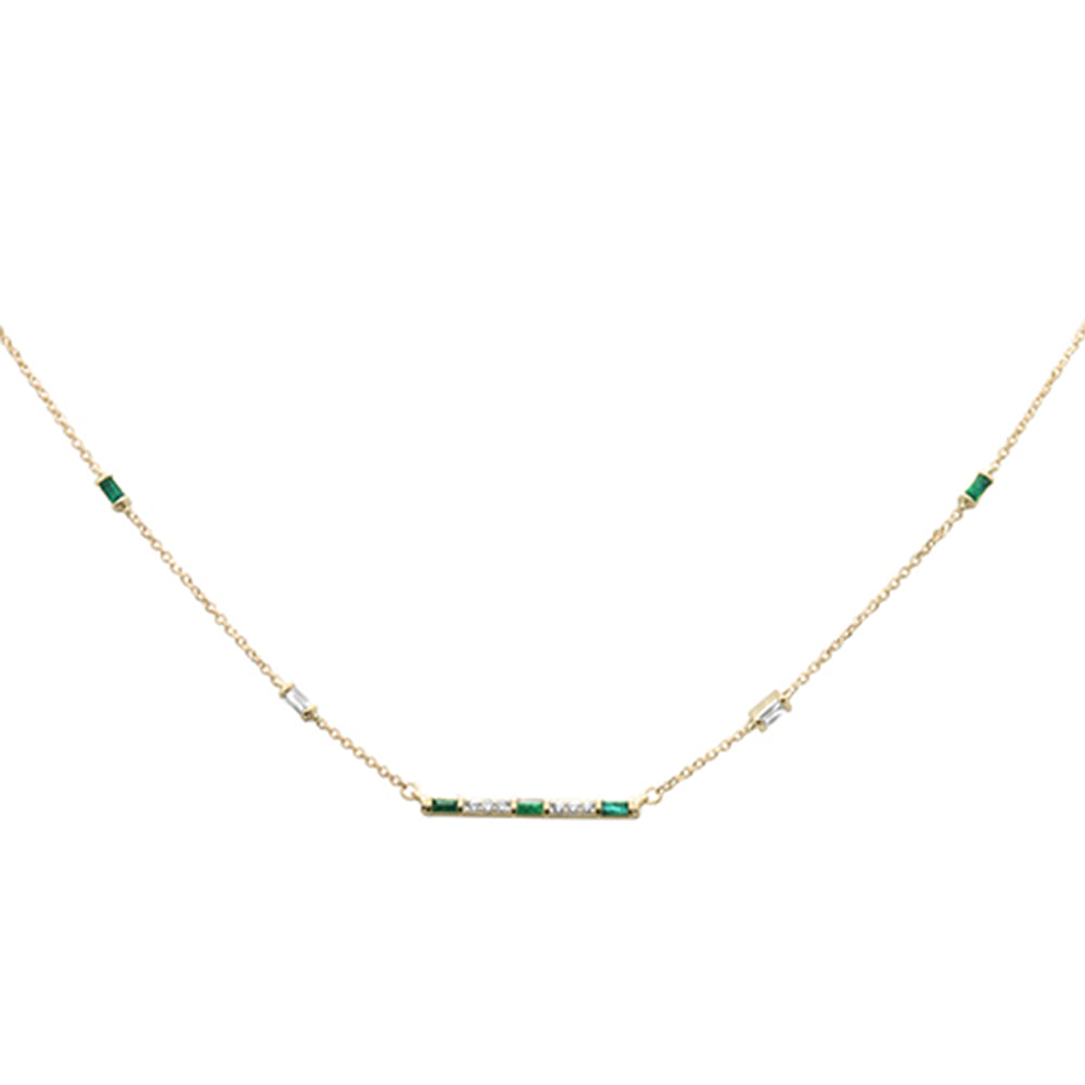 ''SPECIAL! .40ct G SI 14K Yellow Gold DIAMOND & Emerald Gemstone Bar Pendant Necklace 18'''' Long''