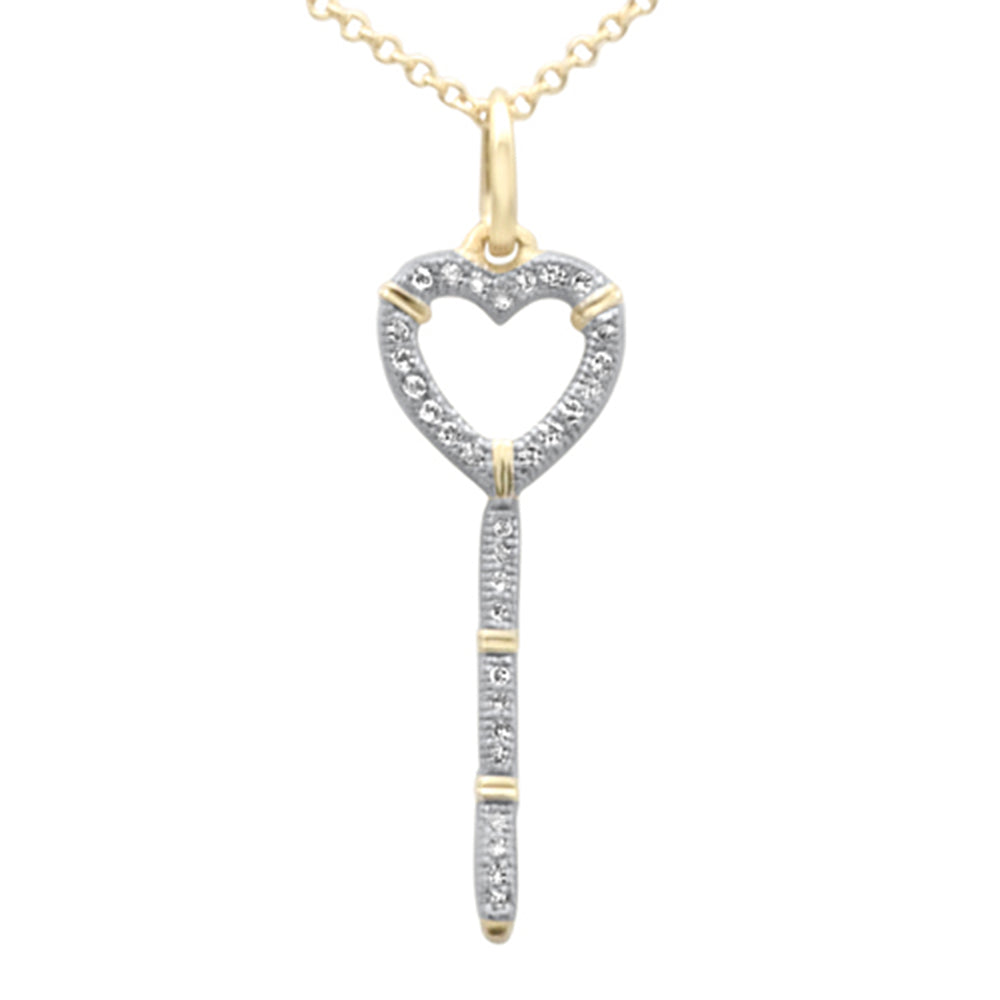 ''.09ct G SI 14K Yellow Gold Diamond Heart Key Pendant NECKLACE 18'''' Long''