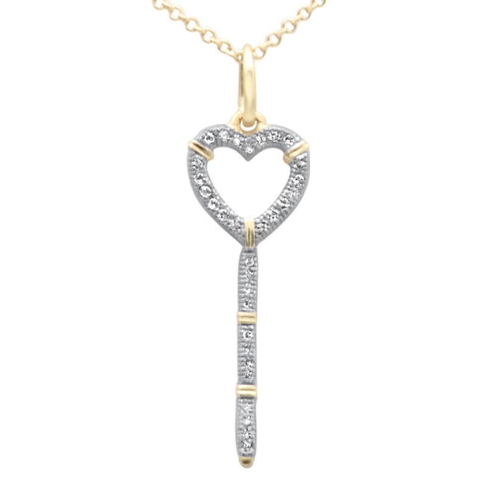 ''.09ct G SI 14K Yellow Gold DIAMOND Heart Key Pendant Necklace 18'''' Long''