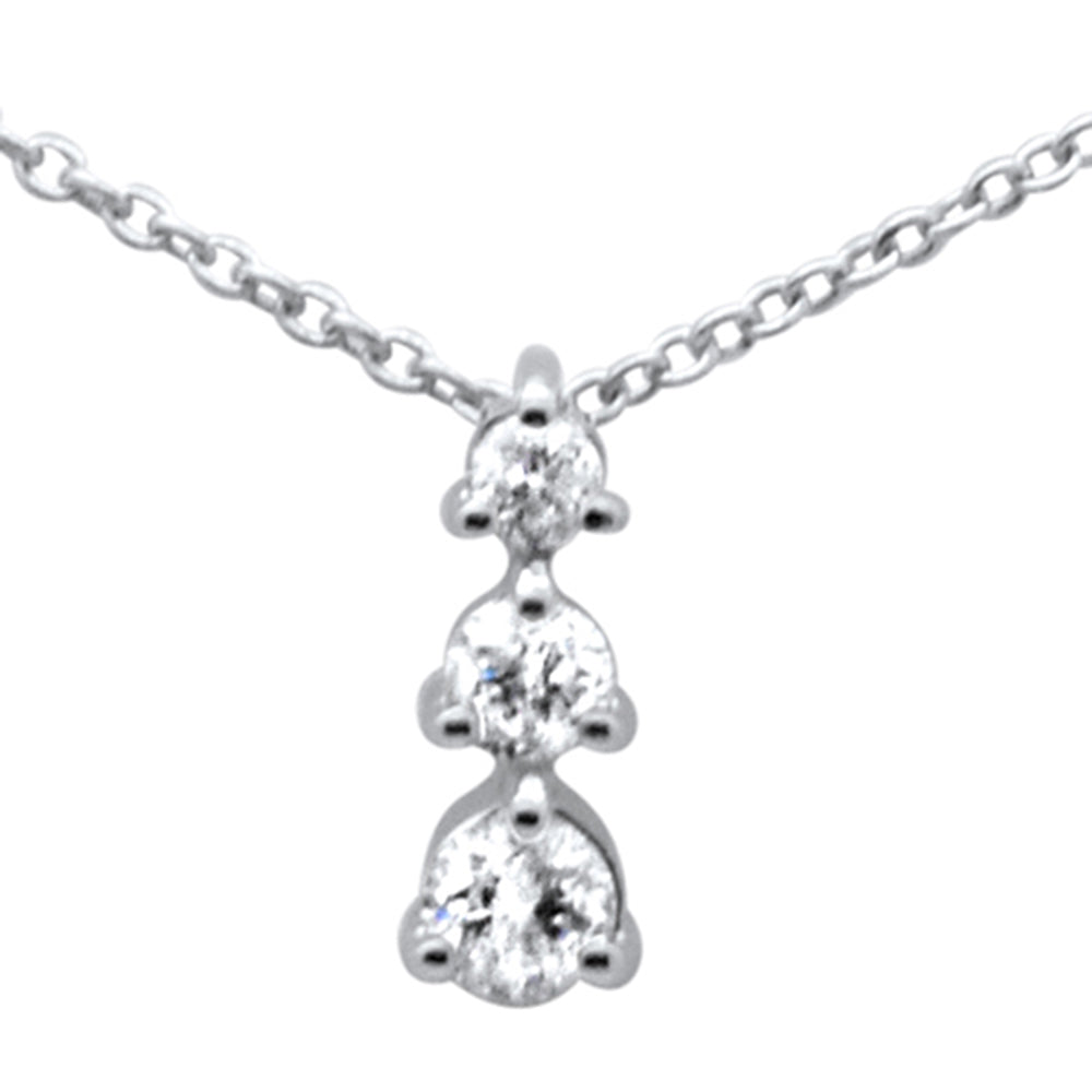 ''.22ct G SI 14K White Gold Diamond Three Round Diamonds Pendant NECKLACE 18'''' Long''