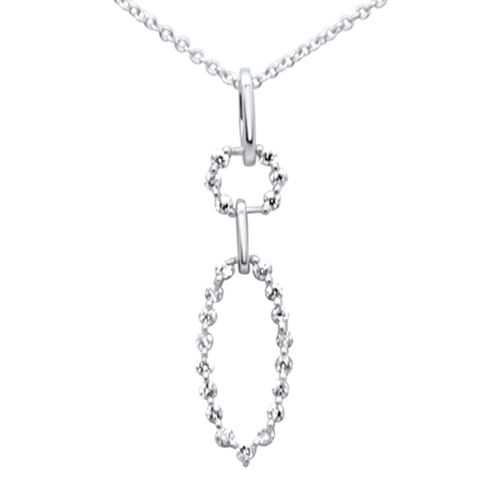 ''.21ct G SI 14K White Gold DIAMOND Round & Oval Shape Dangling Pendant Necklace 18'''' Long''