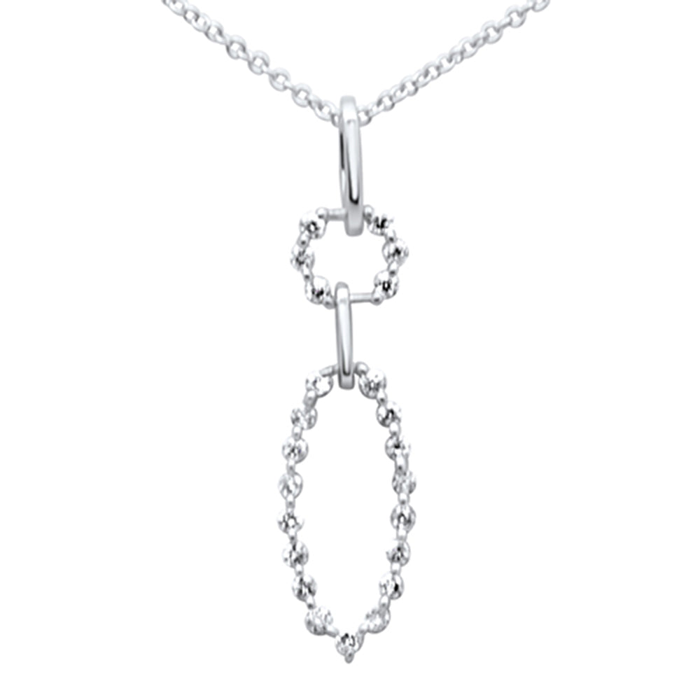''.21ct G SI 14K White GOLD Diamond Round & Oval Shape Dangling Pendant Necklace 18'''' Long''
